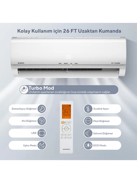 KUMTEL Matsu KMSAC-12 A++ 12.000 Btu Inverter Duvar Tipi Split Klima - Resim 5