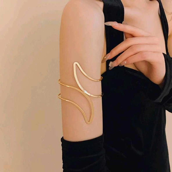 Pirinç Soyut Alev Desenli Gold Renk Kadın Pazu Bileklik EB-53-vice/(1395) 0326 - Resim 4