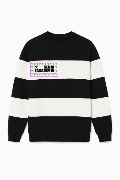 Ön Bisiklet Yaka Parçalı Sweatshirt - Siyah - Resim 2