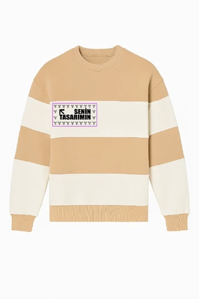 Ön Bisiklet Yaka Parçalı Sweatshirt - Bej - Resim 2