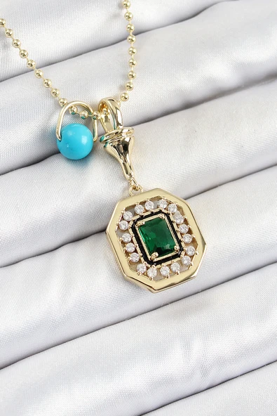 Gold Renk Pirinç Zirkon Taşlı Kadın Serenay Kolyesi EB-53-vice/(1395) 0272 ürün görseli 1