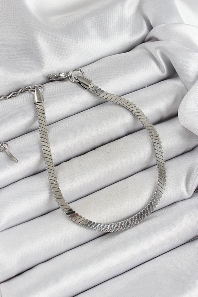 316L Çelik Gümüş Renk Yassı Zincir Model Kadın Bileklik EB-53-vice/(1395) 0285 - Resim 2