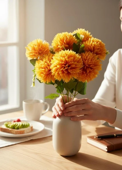 Yapay Çiçek Krizantem Beyaz Renk Kartopu Büyük Boy 7 Toplu 40cm ürün görseli 1