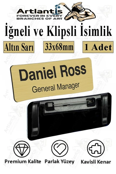 Personel Yaka İsimliği 1 Adet İğneli ve Klipsli Yaka Kartı 33x68 mm Personel Büro Ofis Şirket İş Yeri ürün görseli 1