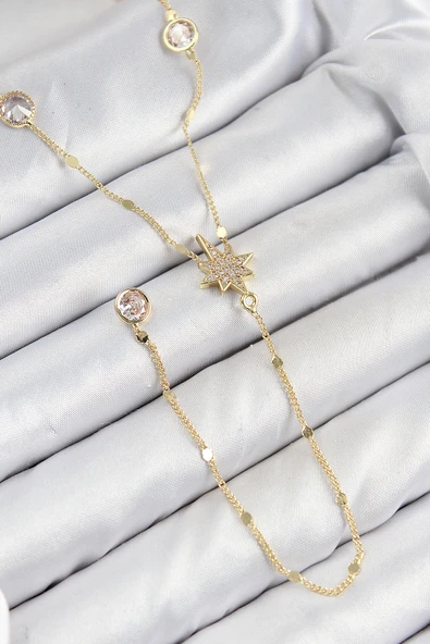 Pirinç Zirkon Taşlı Kutup Yıldızı Model Gold Renk Y Kolye EB-53-vice/(1395) 0880 ürün görseli 1