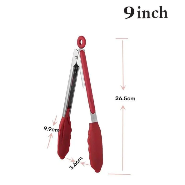 3B Trend Metal Kızartma Maşası Silikon Uçlu Maşa Kırmızı Renk - Resim 5