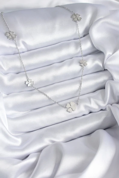 316L Çelik Zincir Gümüş Renk Yonca Model Kadın Kolye EB-53-vice/(1395) 2278 - Resim 2