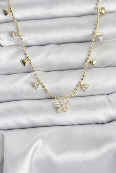 Pirinç Gold Renk Zirkon Taşlı Çiçek Model Kadın Kolye EB-53-vice/(1395) 1634 ürün görseli 1