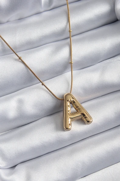 316L Çelik Gold Renk Bubble "A" Harf Model Kadın Kolye EB-53-vice/(1395) 2298 ürün görseli 1
