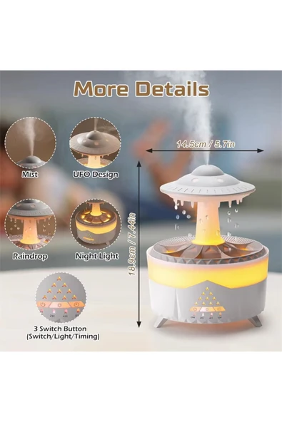 Leerfei  V56 Aroma Difüzör ve Ortam Nemlendirici - Dinlendirici  Renkli Işık, 350ml Kapasite - Resim 3