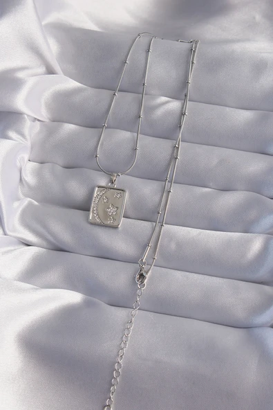 316L Çelik Zincir Gümüş Renk Zirkon Taşlı Ay Yıldız Figürlü Tarot Kolye EB-53-vice/(1395) 3142 - Resim 2