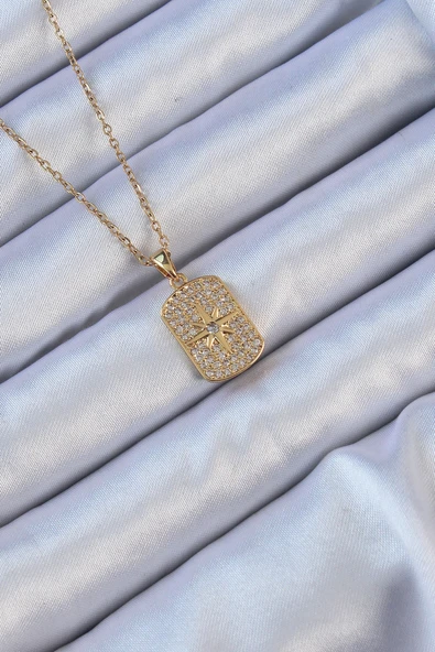316L Çelik Zincir Altın Renk Zirkon Taşlı Kutup Yıldızlı Vintage Kolye EB-53-vice/(1395) 3204 ürün görseli 1