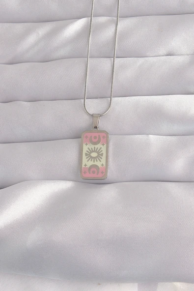 316L Çelik Gümüş Renk Pembe Mineli Ay Figür Tarot Kolye EB-53-vice/(1395) 3172 ürün görseli 1