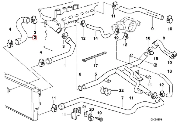 BMW E38 VE E39 M52 MOTOR RADYATÖR ALT HORTUMU 11531740481 - 3