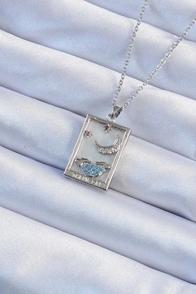 316L Çelik Zincir Gümüş Renk Zirkon Taşlı Ay Figürlü Tarot Kolye EB-53-vice/(1395) 3301 ürün görseli 1
