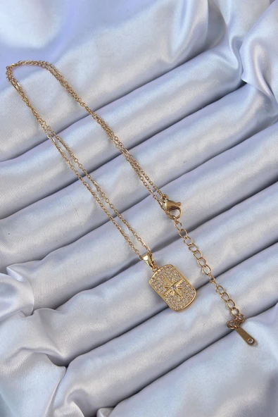 316L Çelik Zincir Altın Renk Zirkon Taşlı Kutup Yıldızlı Vintage Kolye EB-53-vice/(1395) 3204 - Resim 2