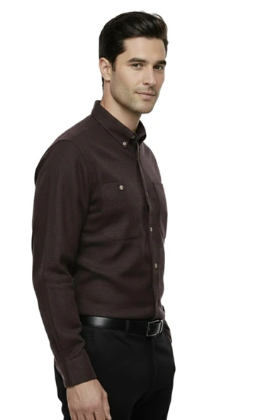 Erkek Kışlık Uzun Kol Çift Cepli Gömlek 4046 BGL-ST04995 - Resim 10