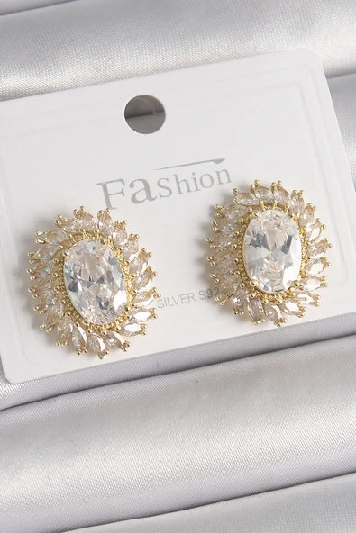 Pirinç Gold Renk Zirkon Taşlı Kadın Küpe EB-53-vice/(1395) 3909 ürün görseli 1