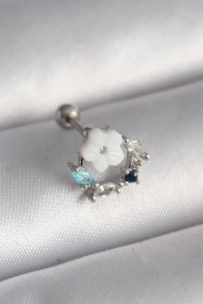 316L Çelik Gümüş Renk Zirkon Taş Detay Beyaz Çiçek Model Tragus Piercing EB-53-vice/(1395) 3650 ürün görseli 1