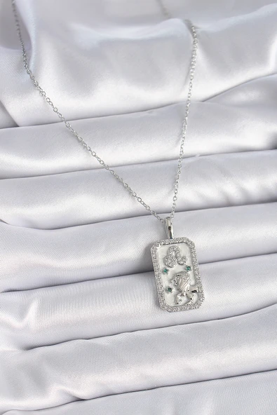 316L Çelik Gümüş Renk Zincir Aslan Burcu Zirkon Taşlı Kadın Kolye EB-53-vice/(1395) 3492 - Resim 2