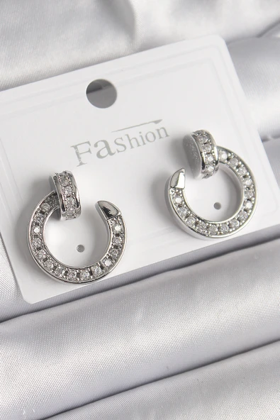 Pirinç Gümüş Renk Zirkon Taşlı Çivi Halka Model Kadın Küpe EB-53-vice/(1395) 3829 ürün görseli 1