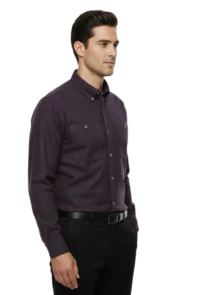 Erkek Kışlık Uzun Kol Çift Cepli Gömlek 4046 BGL-ST04995 - Resim 9