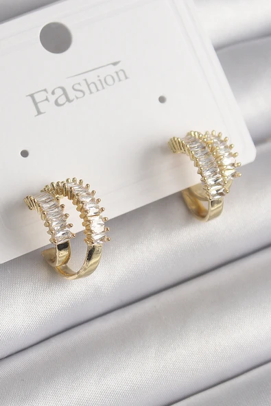 Pirinç Gold Renk 2'Li Zirkon Taşlı Halka Model Kadın Küpe EB-53-vice/(1395) 3967 ürün görseli 1