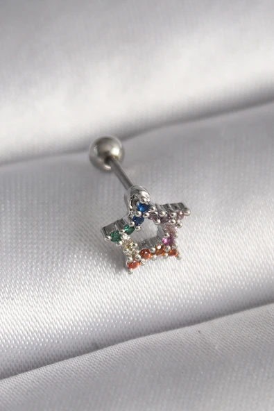 316L Çelik Gümüş Renk Renkli Zirkon Taşlı Yıldız Model Tragus Piercing EB-53-vice/(1395) 3648 ürün görseli 1