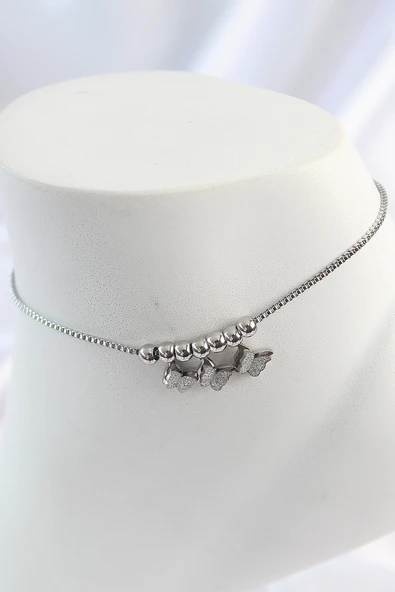 316L Çelik Gümüş Renk Simli Kelebek Model Kadın Halhal EB-53-vice/(1395) 4445 ürün görseli 1