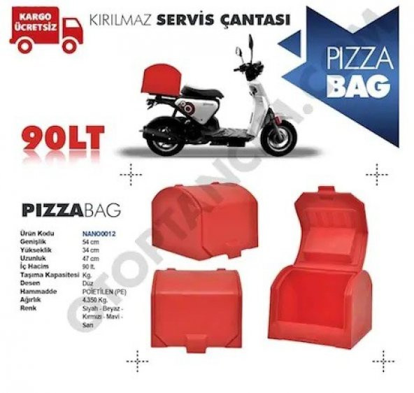 Motosiklet Pizza/Servis Çantası Kırmızı 90 Litre
