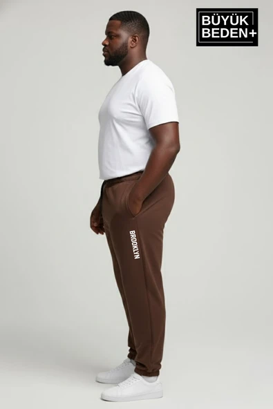 Erkek Büyük Beden BROOKLYN Baskılı Paça Lastikli  Jogger İnce Eşofman Altı  SPR26BEA951-2 - Resim 7