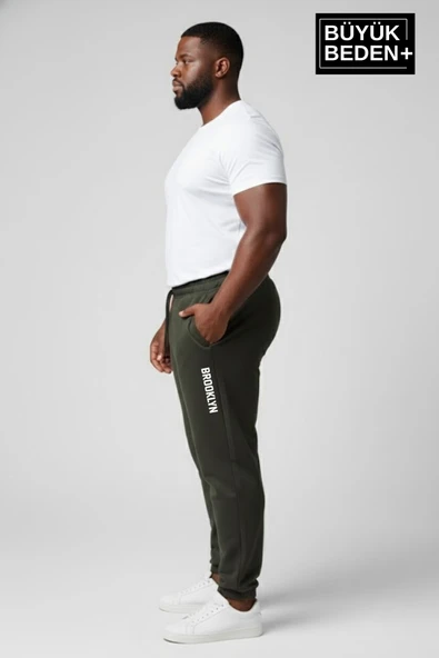 Erkek Büyük Beden BROOKLYN Baskılı Paça Lastikli  Jogger İnce Eşofman Altı  SPR26BEA951-2 - Resim 6