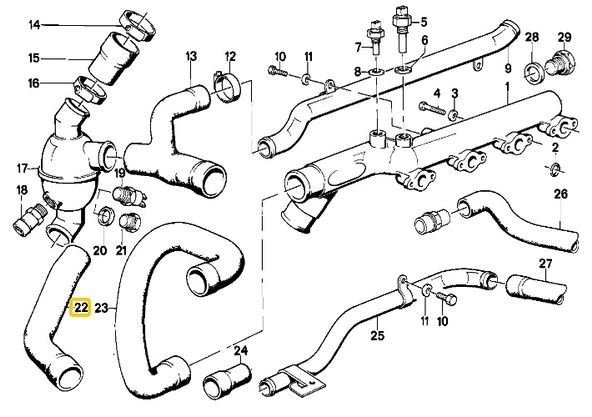 BMW E30 320is ve M3 S14 MOTOR RADYATÖR ALT HORTUMU 11531309668 ürün görseli