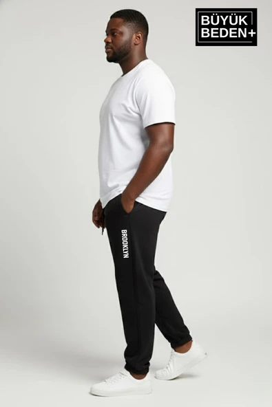 Erkek Büyük Beden BROOKLYN Baskılı Paça Lastikli  Jogger İnce Eşofman Altı  SPR26BEA951-2 - Resim 4