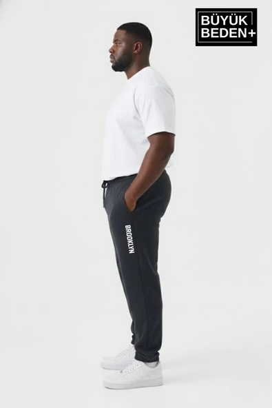 Erkek Büyük Beden BROOKLYN Baskılı Paça Lastikli  Jogger İnce Eşofman Altı  SPR26BEA951-2 - Resim 8
