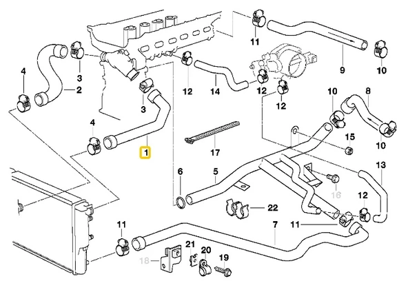 BMW E38 VE E39 M52 MOTOR RADYATÖR ÜST HORTUMU 11531740832 ürün görseli