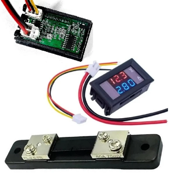 YATE10 DC 0-100V 0-50A Voltampermetre+Şönt Bara Direnci - Resim 5