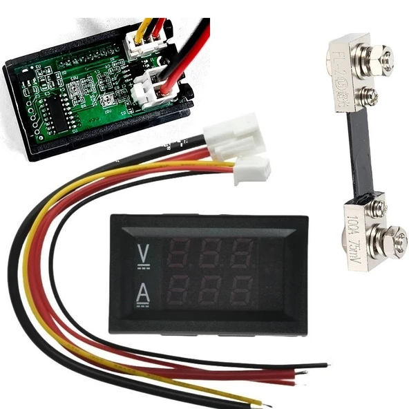 YATE10 DC 0-100V 0-100A Voltampermetre+Şönt Bara Direnci - Resim 4