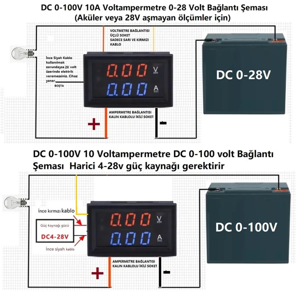 YATE10 DC 0-100V 0-10A Voltampermetre - Resim 4