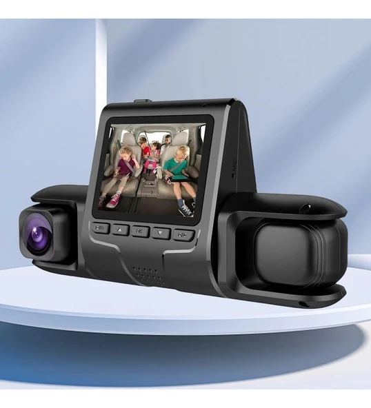 Araç Kamera Dash Cam GLR-007  Ön Arka ve Araç içi 3 kamera DVR 3 inç ekran 1080P HD araba kamera ürün görseli 1