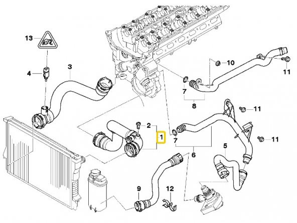 BMW E53 X5 M54 MOTOR RADYATÖR ÜST HORTUMU 11537500733 - 7