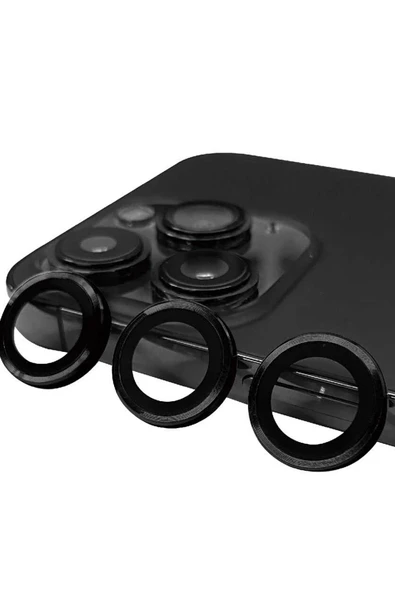 HarmonyAura iPhone 15 Pro Raze Metal Kamera Lens - Siyah ürün görseli 1