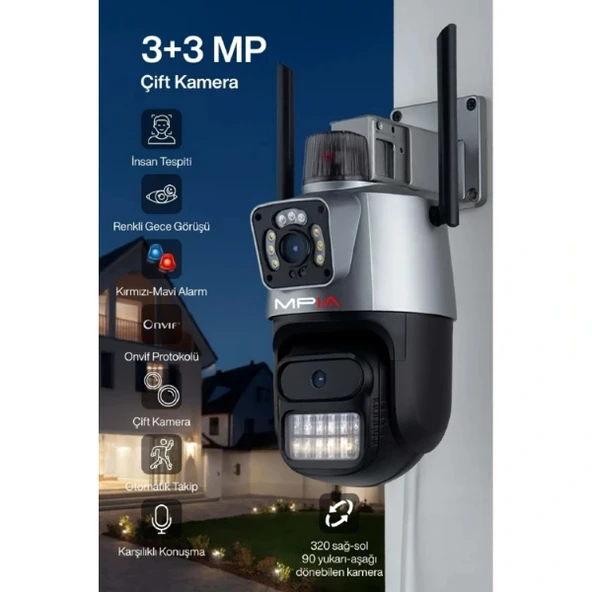 3 MP + 3 MP Çift Lens Wi-Fi TF Kart Girişli Güvenlik Kamerası - Resim 3