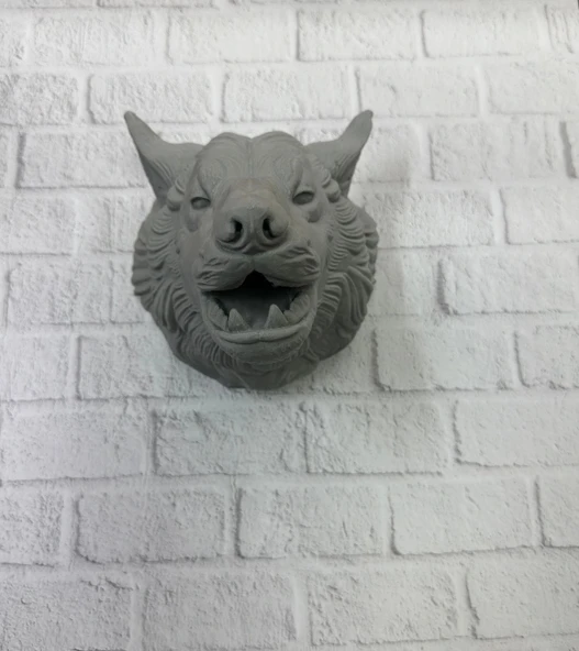 Kurt Başı Duvar Aksesuarı Gri Renk Asılabilir Hediyelik Figür ürün görseli 1