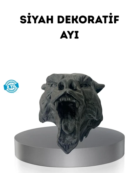 Ayı Tasarım Siyah 3D Duvar Heykeli ürün görseli 1