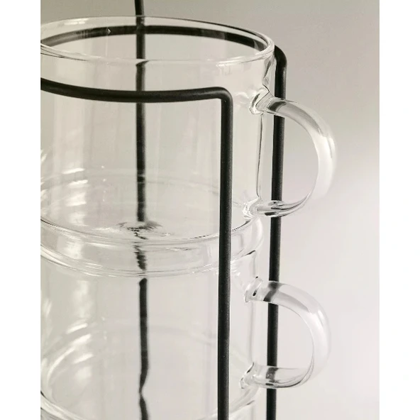 Standlı Borosilikat 4'lü Fincan Seti - Resim 4