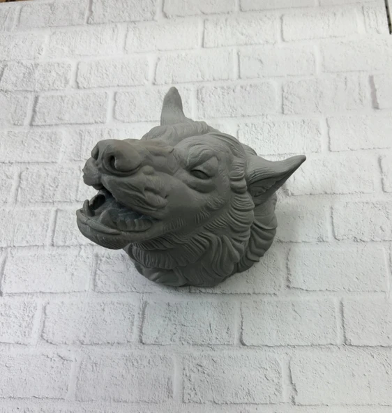 Kurt Başı Duvar Aksesuarı Gri Renk Asılabilir Hediyelik Figür - Resim 3