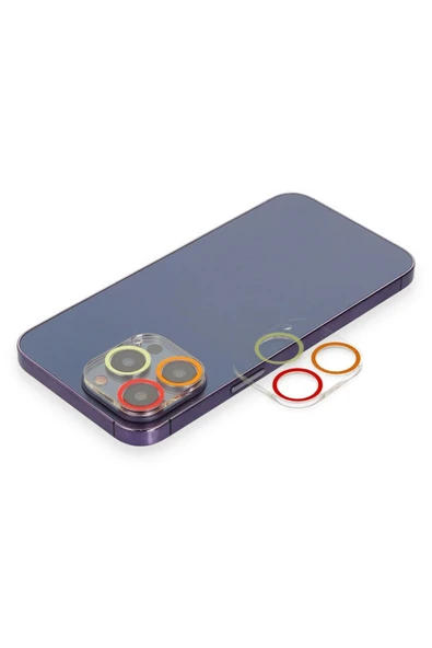 HarmonyAura iPhone 12 Pro Renkli Kamera Lens Koruma Cam - Turuncu-Kırmızı ürün görseli 1