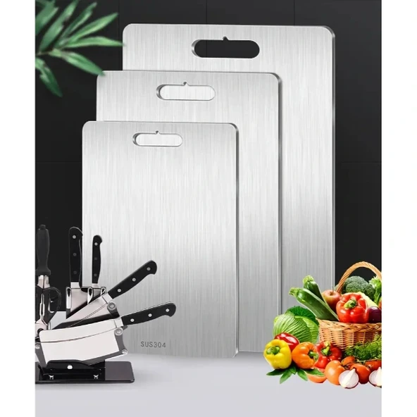 3'lü Paslanmaz Çelik Kesme Tahtası Seti ürün görseli 1