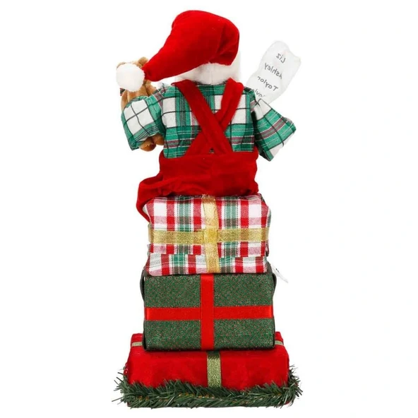 Hediye Kutularının Üstünde Oturan Noel Baba Dekoratif Biblo 48 cm - Resim 4